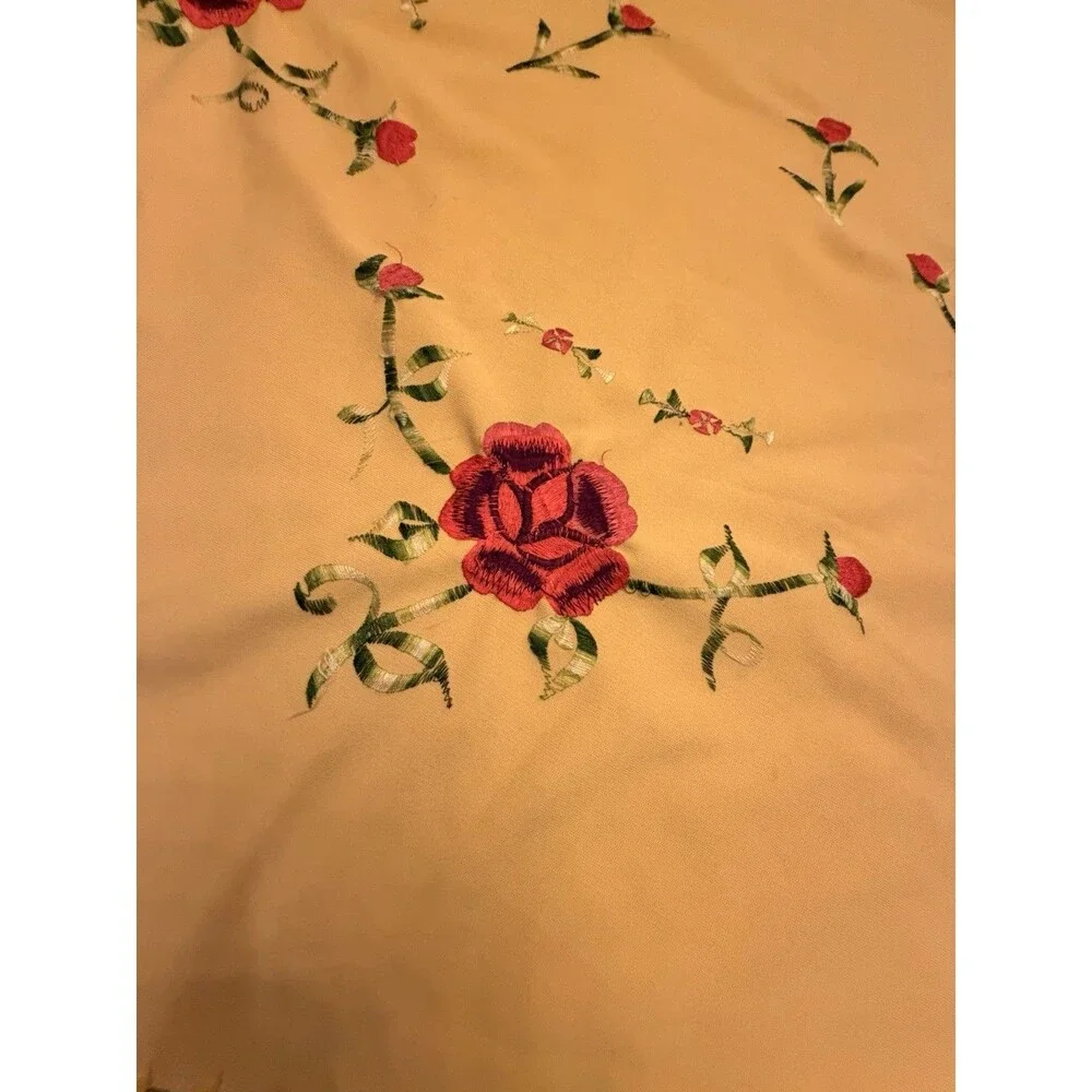 Vintage Handmade Crochet Embroidered Floral Yellow Shawl Wrap Mexican 75 X 33 C1